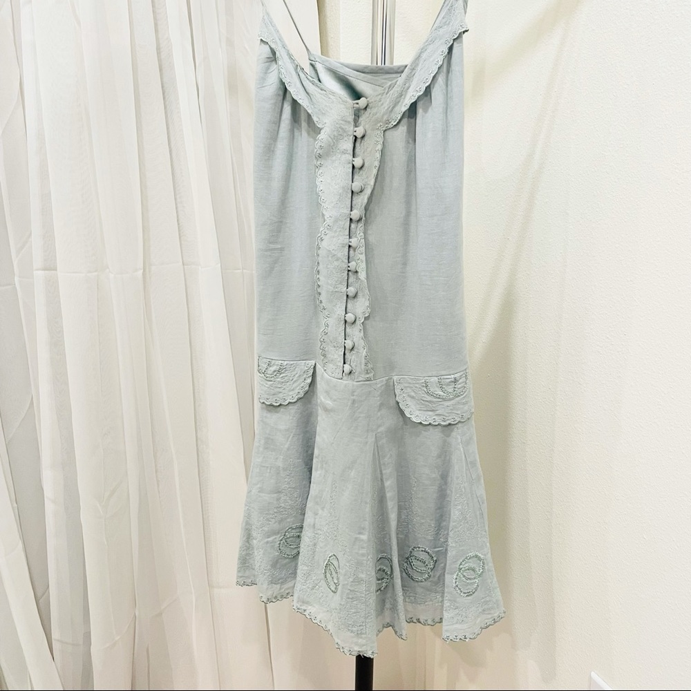 French Connection Blue Drop Waist Button Dress
